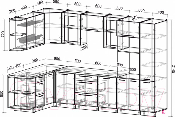 Изображение товара Кухонный гарнитур Интерлиния Мила Пластик 1.68x3.2 левая (дуб эпоксид/антрацит/серый каспий)