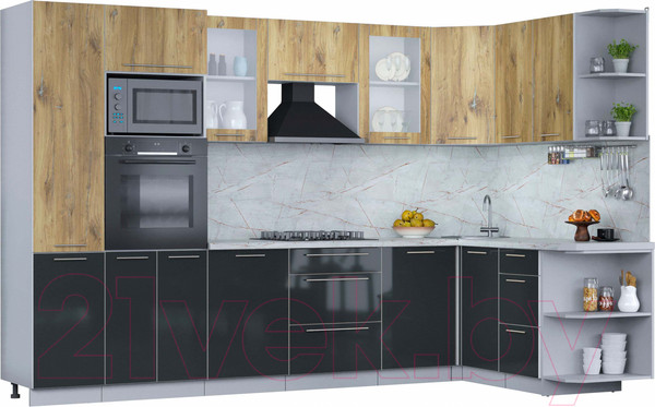 Изображение товара Кухонный гарнитур Интерлиния Мила Пластик 1.68x3.2 правая (дуб эпоксид/антрацит/серый каспий)