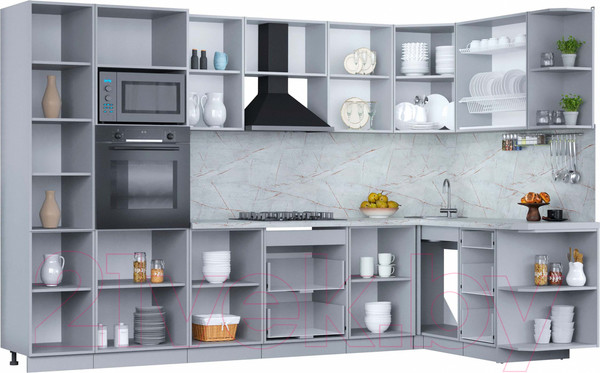 Изображение товара Кухонный гарнитур Интерлиния Мила Пластик 1.68x3.2 правая (дуб эпоксид/антрацит/серый каспий)