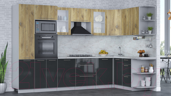 Изображение товара Кухонный гарнитур Интерлиния Мила Пластик 1.68x3.2 правая (дуб эпоксид/антрацит/серый каспий)