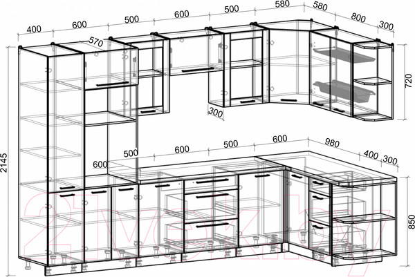 Изображение товара Кухонный гарнитур Интерлиния Мила Пластик 1.68x3.2 правая (дуб эпоксид/антрацит/серый каспий)