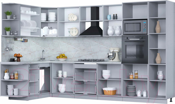 Изображение товара Кухонный гарнитур Интерлиния Мила Пластик 1.68x3.4 левая (дуб эпоксид/антрацит/серый каспий)