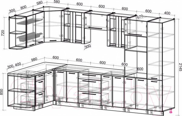 Изображение товара Кухонный гарнитур Интерлиния Мила Пластик 1.68x3.4 левая (дуб эпоксид/антрацит/серый каспий)