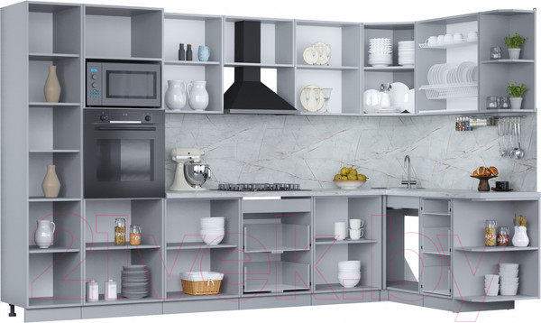 Изображение товара Кухонный гарнитур Интерлиния Мила Пластик 1.68x3.4 правая (дуб эпоксид/антрацит/серый каспий)