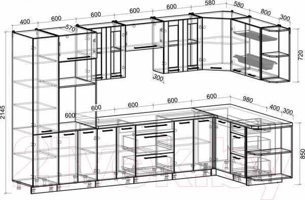 Изображение товара Кухонный гарнитур Интерлиния Мила Пластик 1.68x3.4 правая (дуб эпоксид/антрацит/серый каспий)