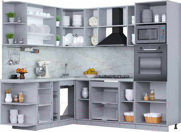 Изображение товара Кухонный гарнитур Интерлиния Мила Пластик 1.88x2.4 левая (дуб эпоксид/антрацит/серый каспий)