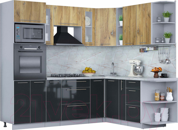 Изображение товара Кухонный гарнитур Интерлиния Мила Пластик 1.88x2.4 правая (дуб эпоксид/антрацит/серый каспий)