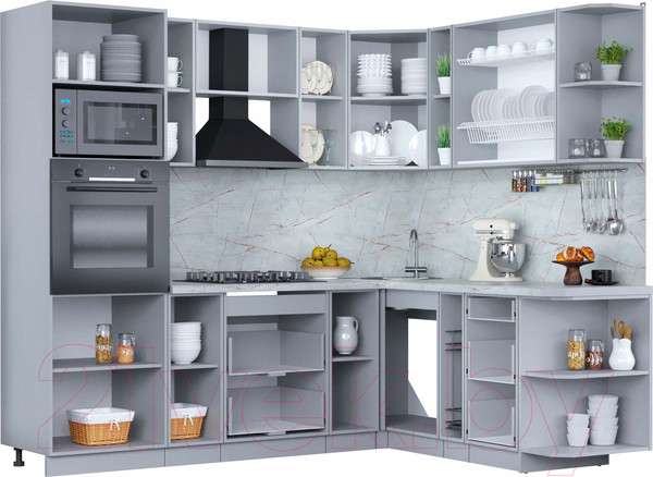 Изображение товара Кухонный гарнитур Интерлиния Мила Пластик 1.88x2.4 правая (дуб эпоксид/антрацит/серый каспий)