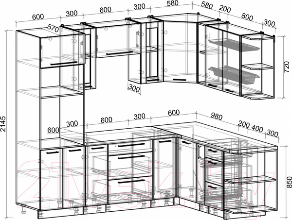 Изображение товара Кухонный гарнитур Интерлиния Мила Пластик 1.88x2.4 правая (дуб эпоксид/антрацит/серый каспий)