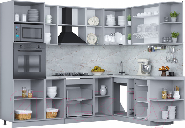 Изображение товара Кухонный гарнитур Интерлиния Мила Пластик 1.88x2.6 правая (дуб эпоксид/антрацит/серый каспий)