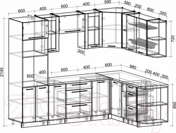 Изображение товара Кухонный гарнитур Интерлиния Мила Пластик 1.88x2.6 правая (дуб эпоксид/антрацит/серый каспий)