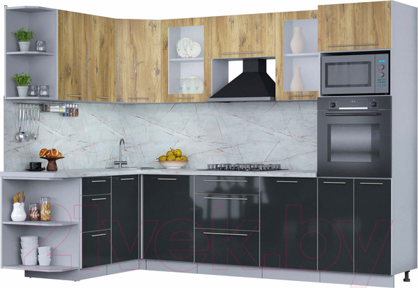 Изображение товара Кухонный гарнитур Интерлиния Мила Пластик 1.88x2.8 левая (дуб эпоксид/антрацит/серый каспий)