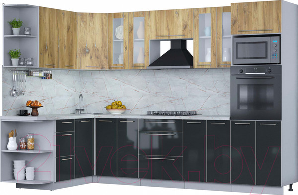 Изображение товара Кухонный гарнитур Интерлиния Мила Пластик 1.88x3.0 левая (дуб эпоксид/антрацит/серый каспий)