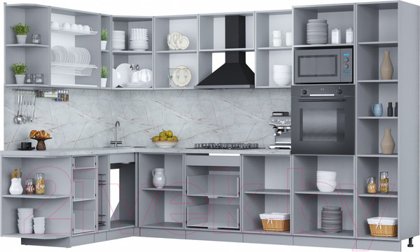 Изображение товара Кухонный гарнитур Интерлиния Мила Пластик 1.88x3.2 левая (дуб эпоксид/антрацит/серый каспий)