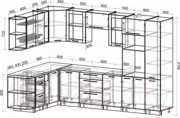 Изображение товара Кухонный гарнитур Интерлиния Мила Пластик 1.88x3.2 левая (дуб эпоксид/антрацит/серый каспий)