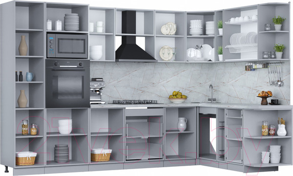 Изображение товара Кухонный гарнитур Интерлиния Мила Пластик 1.88x3.2 правая (дуб эпоксид/антрацит/серый каспий)