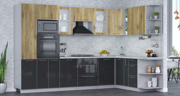 Изображение товара Кухонный гарнитур Интерлиния Мила Пластик 1.88x3.2 правая (дуб эпоксид/антрацит/серый каспий)