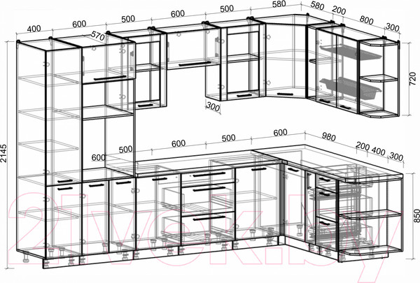 Изображение товара Кухонный гарнитур Интерлиния Мила Пластик 1.88x3.2 правая (дуб эпоксид/антрацит/серый каспий)