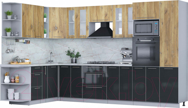 Изображение товара Кухонный гарнитур Интерлиния Мила Пластик 1.88x3.4 левая (дуб эпоксид/антрацит/серый каспий)