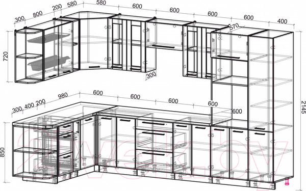 Изображение товара Кухонный гарнитур Интерлиния Мила Пластик 1.88x3.4 левая (дуб эпоксид/антрацит/серый каспий)