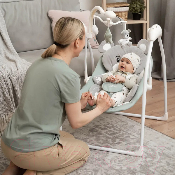 Изображение товара Качели для новорожденных INDIGO Teddy (зеленый)