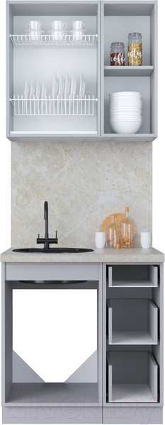 Изображение товара Кухонный гарнитур Интерлиния Мила Пластик 0.8 А (туманный глянец/туманный глянец/дуб бунратти)