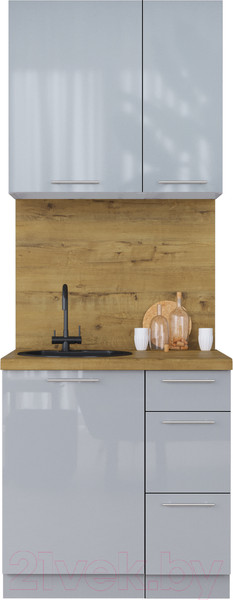 Изображение товара Кухонный гарнитур Интерлиния Мила Пластик 0.8 А (туманный глянец/туманный глянец/дуб бунратти)