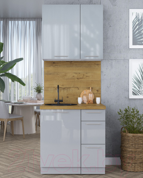 Изображение товара Кухонный гарнитур Интерлиния Мила Пластик 0.8 А (туманный глянец/туманный глянец/дуб бунратти)