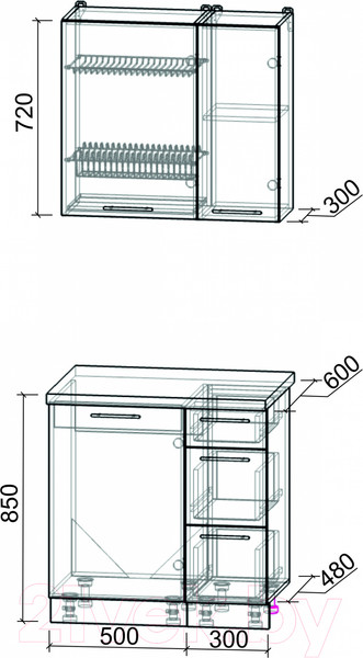 Изображение товара Кухонный гарнитур Интерлиния Мила Пластик 0.8 А (туманный глянец/туманный глянец/дуб бунратти)