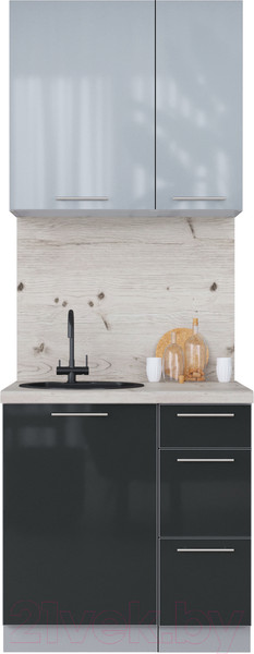 Изображение товара Кухонный гарнитур Интерлиния Мила Пластик 0.8 А (туманный глянец/антрацит/бискайская сосна)
