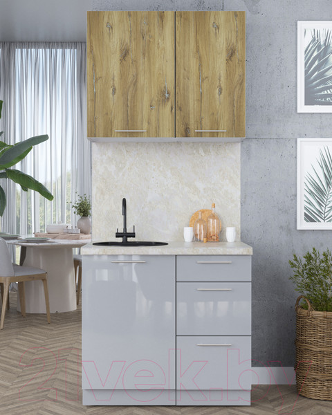 Изображение товара Кухонный гарнитур Интерлиния Мила Пластик 0.9 А (дуб эпоксид/туманный глянец/опал светлый)