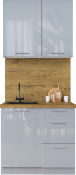 Изображение товара Кухонный гарнитур Интерлиния Мила Пластик 0.9 А (туманный глянец/туманный глянец/дуб бунратти)