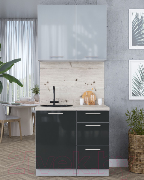 Изображение товара Кухонный гарнитур Интерлиния Мила Пластик 0.9 А (туманный глянец/антрацит/бискайская сосна)