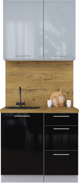 Изображение товара Кухонный гарнитур Интерлиния Мила Пластик 0.9 А (туманный глянец/черный/дуб бунратти)