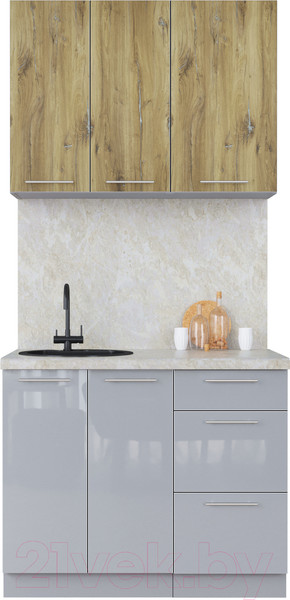 Изображение товара Кухонный гарнитур Интерлиния Мила Пластик 1.0 А (дуб эпоксид/туманный глянец/опал светлый)