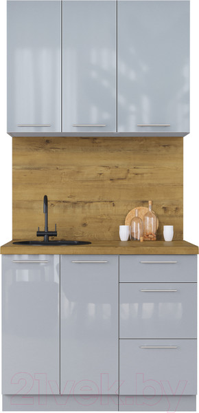 Изображение товара Кухонный гарнитур Интерлиния Мила Пластик 1.0 А (туманный глянец/туманный глянец/дуб бунратти)