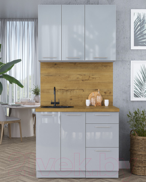 Изображение товара Кухонный гарнитур Интерлиния Мила Пластик 1.0 А (туманный глянец/туманный глянец/дуб бунратти)