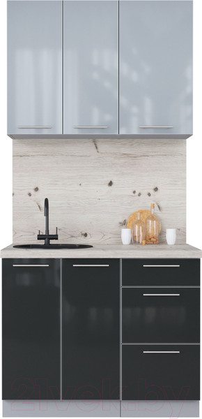 Изображение товара Кухонный гарнитур Интерлиния Мила Пластик 1.0 А (туманный глянец/антрацит/бискайская сосна)