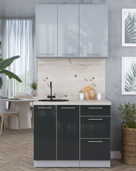 Изображение товара Кухонный гарнитур Интерлиния Мила Пластик 1.0 А (туманный глянец/антрацит/бискайская сосна)