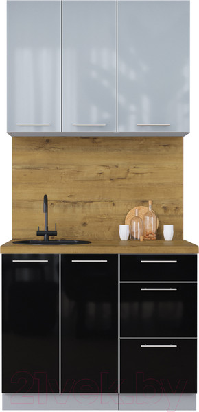 Изображение товара Кухонный гарнитур Интерлиния Мила Пластик 1.0 А (туманный глянец/черный/дуб бунратти)