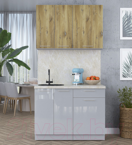 Изображение товара Кухонный гарнитур Интерлиния Мила Пластик 1.1 А (дуб эпоксид/туманный глянец/опал светлый)