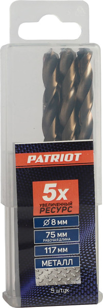 Изображение товара Набор сверл PATRIOT по металлу 8.0мм / 815010038 (5шт)