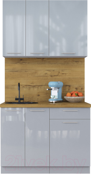 Изображение товара Кухонный гарнитур Интерлиния Мила Пластик 1.1 А (туманный глянец/туманный глянец/дуб бунратти)