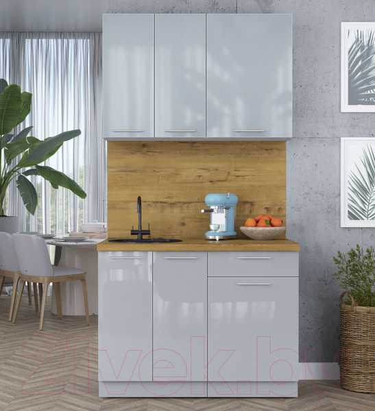 Изображение товара Кухонный гарнитур Интерлиния Мила Пластик 1.1 А (туманный глянец/туманный глянец/дуб бунратти)