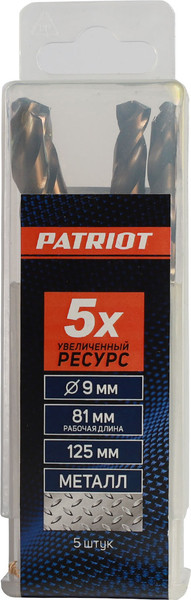 Изображение товара Набор сверл PATRIOT по металлу 9.0мм / 815010039 (5шт)