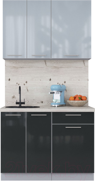 Изображение товара Кухонный гарнитур Интерлиния Мила Пластик 1.1 А (туманный глянец/антрацит/бискайская сосна)