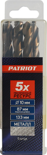 Изображение товара Набор сверл PATRIOT по металлу 10.0мм / 815010040 (5шт)