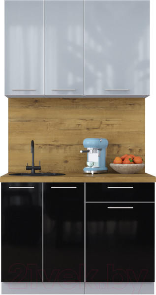 Изображение товара Кухонный гарнитур Интерлиния Мила Пластик 1.1 А (туманный глянец/черный/дуб бунратти)