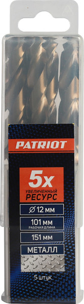 Изображение товара Набор сверл PATRIOT по металлу 12.0мм / 815010042 (5шт)