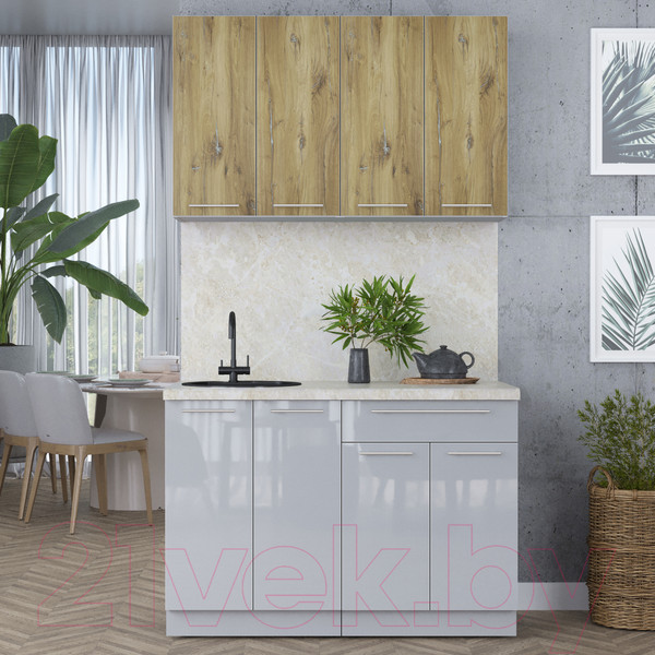 Изображение товара Кухонный гарнитур Интерлиния Мила Пластик 1.2 А (дуб эпоксид/туманный глянец/опал светлый)